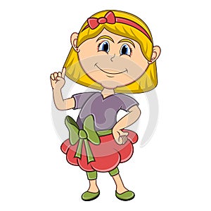 Beautiful little girl pointing her finger cartoon