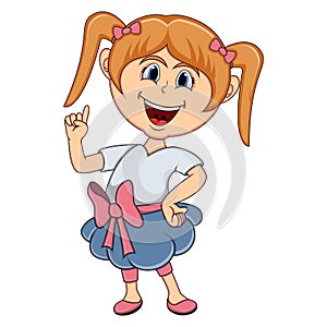 Beautiful little girl pointing her finger cartoon