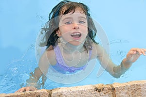 Beautiful little girl smiling in pool