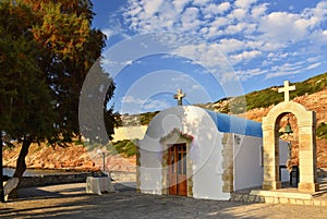 Beautiful little Greek chapel at sunset on the island of Crete - Greece.