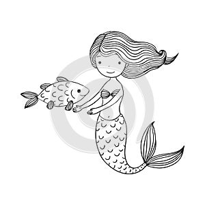 Beautiful little mermaid and fish. Siren.