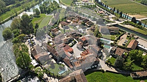 Beautiful little village aerial view of the mill village of Borghetto sul Mincio in the south of Lake Garda, in Veneto photo