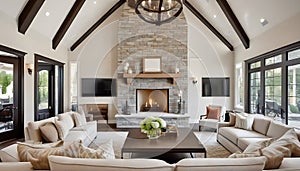 Beautiful living room in new traditional style luxury home