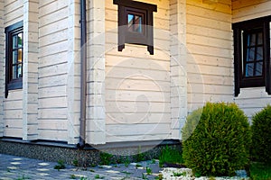 Beautiful log cabin on a hill with Windows