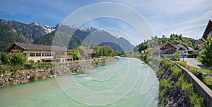 Beautiful loisach river and bavarian alps