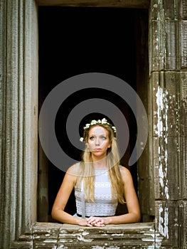 Beautiful, Lonely Fairytale Princess Looking Out the Tower Window