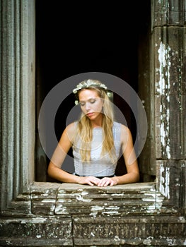 Beautiful, Lonely Fairytale Princess Waiting at Tower Window