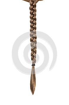 Beautiful long braid on white background.