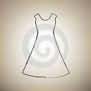 Beautiful long dress sign. Vector. Brush drawed black icon at li