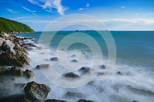 Beautiful long exposure photography of laem chabang sea coast ch