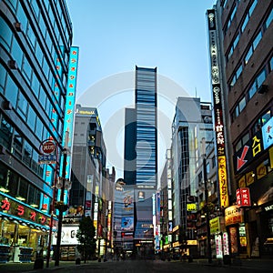 Beautiful long exposure shot of Tokyo cityscape at the Kabukicho street in Shinjuku district, Tokyo Japan.