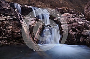 Beautiful long exposure waterfall with rocks in Obersdorf Bavaria