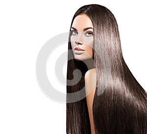 Beautiful long hair. Beauty woman with straight black hair