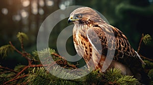 Beautiful The long-legged buzzard Buteo rufinus on a branch