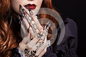 Beautiful long sharp black graft acrylic nails image for witches photo