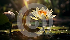 Beautiful lotus flower floating on tranquil pond water generated by AI