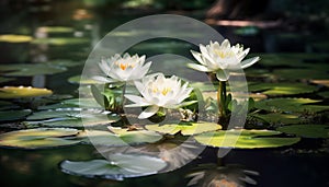 Beautiful lotus flower floating on tranquil pond water generated by AI