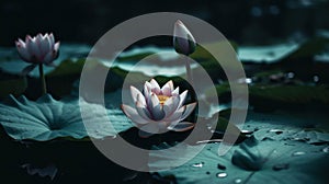 Beautiful Lotus that has been appreciated with the dark blue water surface. Generative AI