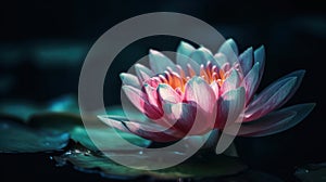Beautiful Lotus that has been appreciated with the dark blue water surface. Generative AI