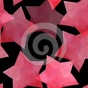 Beautiful lovely cute wonderful graphic bright artistic transparent red pink stars on black background pattern watercoloÐº