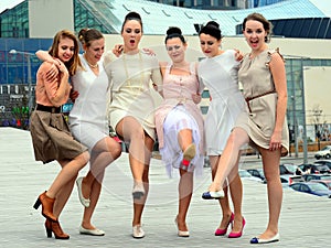 Beautiful lovely girls dancing in Vilnius city