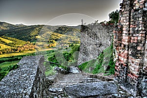 Beautiful low angle shot of the exterior view of the historic castle of Vigoleno, Italy