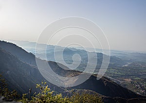 Beautiful low light shot of hills from a mountain top. Hiking and camping concept