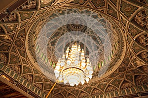 Beautiful lustre in a hall of Grand Mosque in Oman photo