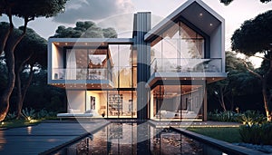 Beautiful luxurious house exterior. Architecture study design. Generative Ai