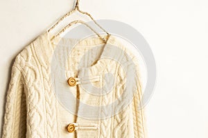 Beautiful, luxurious, knitted cardigan in light beige, autumn, winter, warm