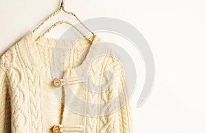 Beautiful, luxurious, knitted cardigan in light beige, autumn, winter, warm