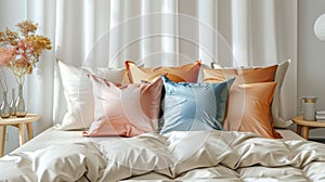 beautiful luxury double bed with many different pillows