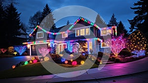 beautiful luxury house with Christmas decoration generated by AI tool