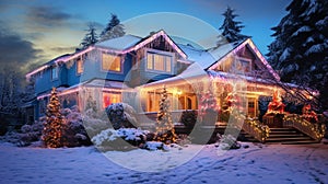 beautiful luxury house with Christmas decoration generated by AI tool