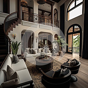Beautiful Luxury living room interior millionaire home new luxury home. Generative AI.
