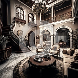 Beautiful Luxury living room interior millionaire home new luxury home. Generative AI.