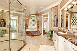 Beautiful luxury marble bathroom interior in beige color