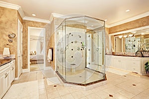 Beautiful luxury marble bathroom interior in beige color