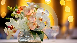 Beautiful luxury wedding floral centerpieces flower bouquet in a vase or pot on the wedding table or as a decoration in a romantic