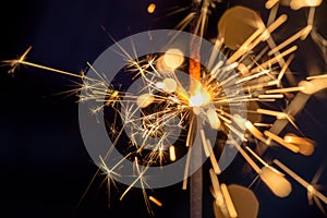 Beautiful macro closeup of a sparkler at night