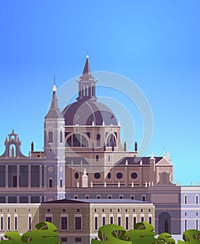 beautiful Madrid city business travel tourism concept cityscape with famous buildings