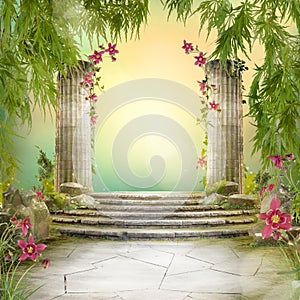 Beautiful magic garden landscape, fairytale mood,