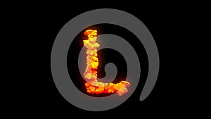 Beautiful magmatic rocks letter L - burning hot orange - red character, isolated - object 3D illustration