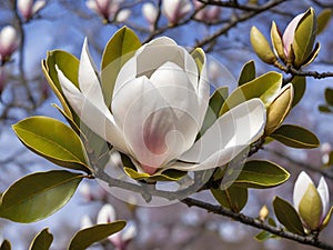 beautiful magnolia flowers in the garden