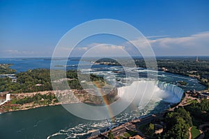 Beautiful majestic gorgeous view of Niagara Falls with people in background at sunset time