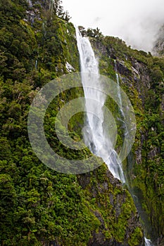 Beautiful Majestic Stirling Falls at Milford Sound, Fiordland national park, South Island, New Zealand