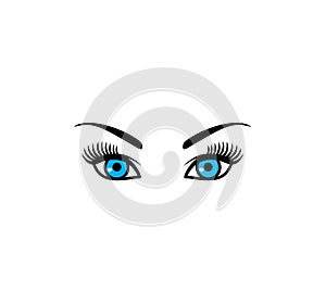 Beautiful make-up blue woman eyes with eyebrow isolated on white background for beauty salon logo design