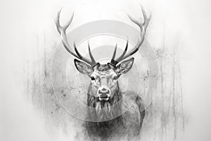 Beautiful male deer in pencil sketch, generative ai