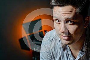 Beautiful male model posing at studio