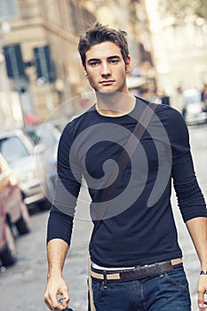 Beautiful man model outdoor with casual outfit photo